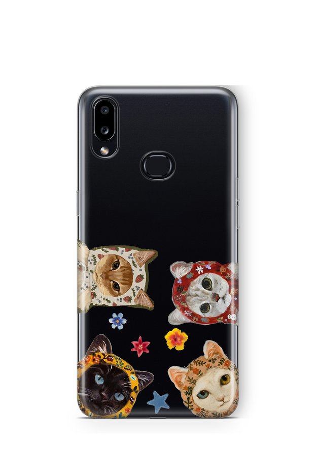 Samsung Galaxy A10S Compatible Cute Cats Patterned Transparent Phone Case