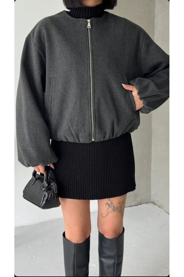 Kadın Kaşe Bomber Ceket - 1