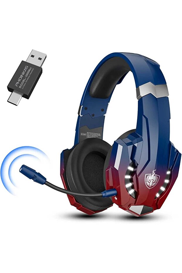 سماعة ألعاب لاسلكية واجهة تايب سي وUSB سماعة رأس لاسلكية 2.4 جيجاهرتز مع ميكروفون وإلغاء الضوضاء
