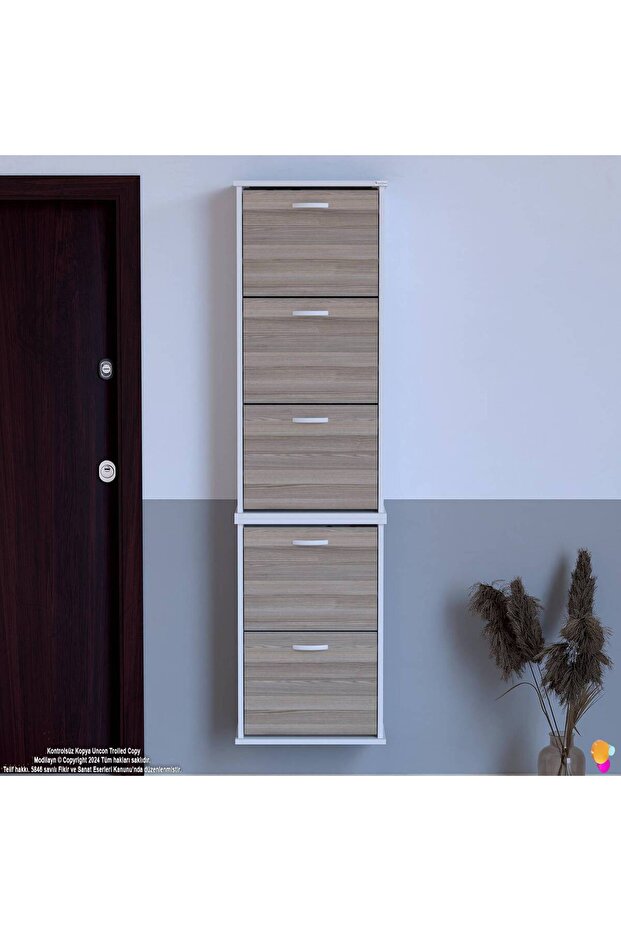 VARBİ UMAY' 2 Li Asma Kapı Önü 52x193x26 cm’ lik 5 Düşer Kapak 10 Göz Bölmeli Ayakkabılık - 4