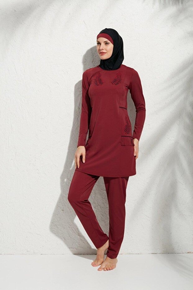 191913 Long Sleeve Appliqued Hijab Swimsuit