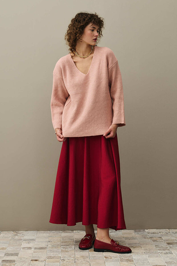 V Yaka Basic Triko Kazak Pembe - 2