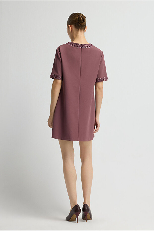 İşlemeli Mini Elbise - 5