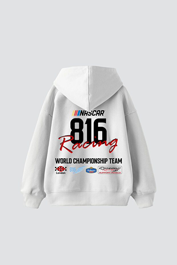 Lucky Seven Printed Oversized Unisex White Hoodie