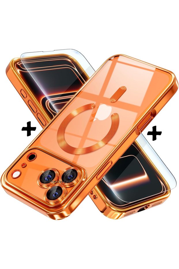 iPhone 17 Pro Magsafe Case Full Camera Protection Colorful Edge Transparent Back + Screen Protector Glass