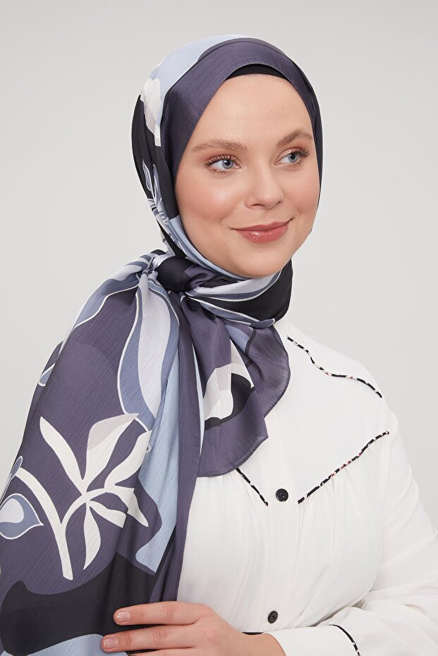 Anthracite Abstract Floral Pattern Brand Shawl
