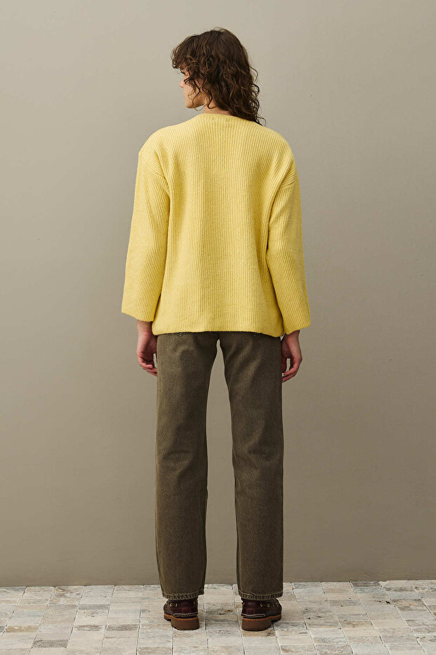 V Yaka Basic Triko Kazak Sarı - 8