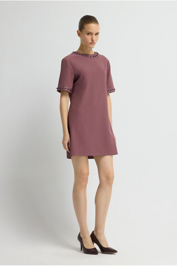 İşlemeli Mini Elbise - 4