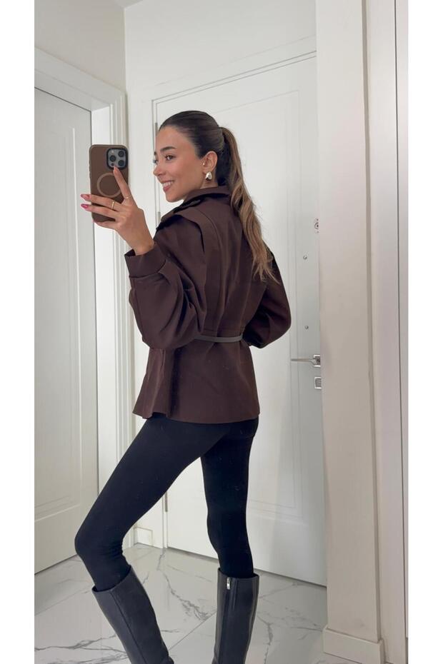 سترة بتصميم حزام بني - 7