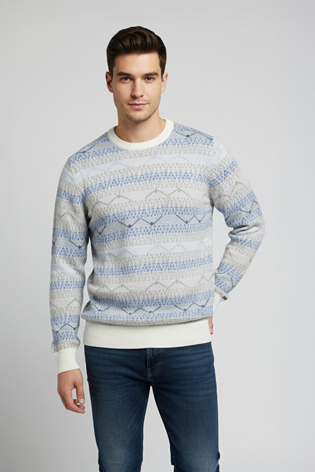 سترة رجالية منقوشة بياقة الدراجة |   70% قطن - 1