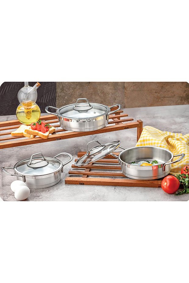 Anna Silver 3-Piece Steel Omelette Pan Set 16-18-20cm