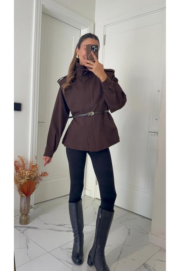 سترة بتصميم حزام بني - 5