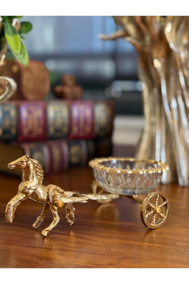 1 Piece Gold-Chariot - Horse Turkish Delight Holder-Table Decor-Luxury Coffee Side Turkish Delight Holder-Cast Frame