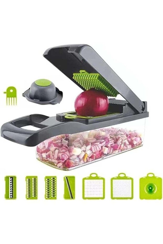 12 in 1 Vegetable Chopper, Slicer, Dicer - Fruit Cutter - Chopper with Container - Carrot, Onion Ga - 1