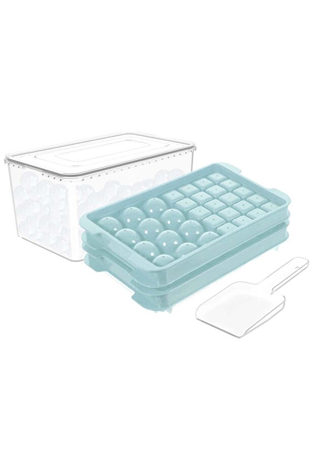 MileMelo Round Ice Cube Trays, Ice Ball Maker Mold with Lid & Bin, Ice Trays for Freezer with Conta - 1