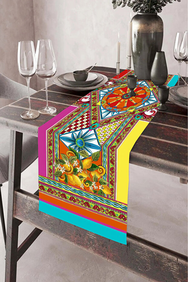 40X140Cm Woven Stain Resistant Printed Thai Feather Fabric Table Cloth Decorative Runner Washable