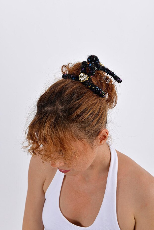 Black Wool Wrapped Hair Clip