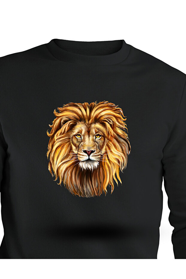 ASLAN FİGÜRLÜ SWEATSHİRT-SİYAH - 2