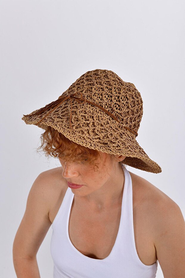 Wide Brim Beige Raffia Hat