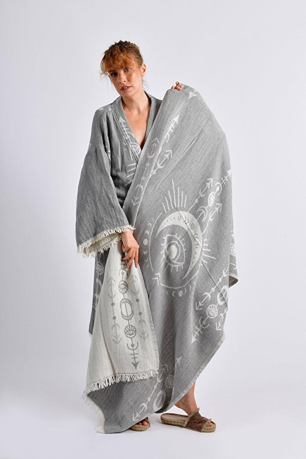 Gray Crescent Eye Kimono & Peştamal Set