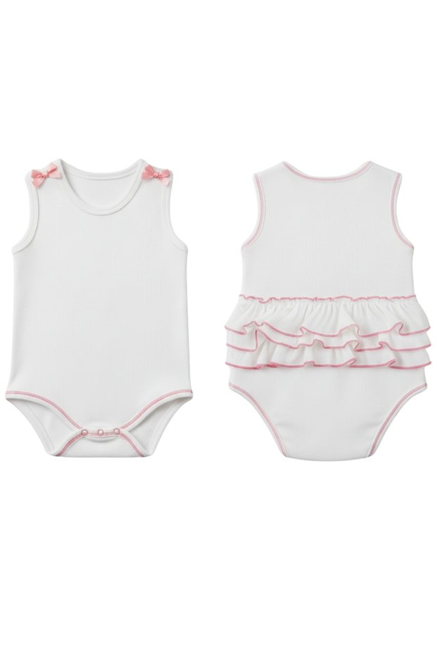 100% Cotton Baby Girl Bodysuit - Cotton Bodysuit with Ruffles and Ribbons - Photo Shoot Baby Girl Bodysuit