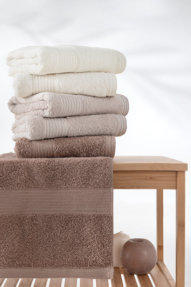 Balera 6-Piece Hand / Face Towel Set - Ecru / Beige / Brown