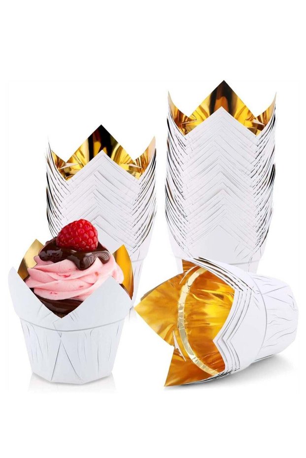 50 Pack 35 Ounce Disposable Aluminum Baking Cups Perfect for Cupcakes Desserts Muffins and Parties
