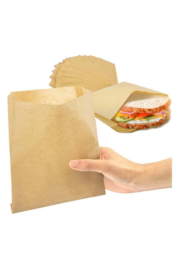 100 Pack Paper Sandwich Bags 7 x 6.7”, Greaseproof Snack Bags, Unbleached Pastry Bag, Recyclable Sm