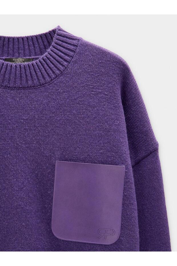 Deri Efektli Cepli Örme Kazak - 6