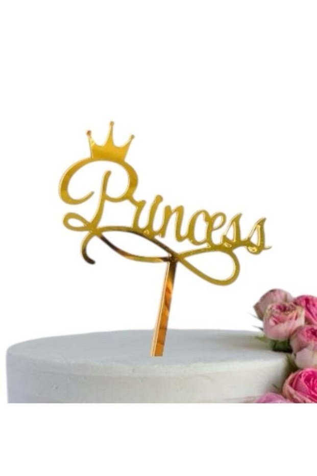 Gold Princess Crown Cake Topper, Acrylic Party Supplies Decoration for Baby Girl Birthday Celebrati