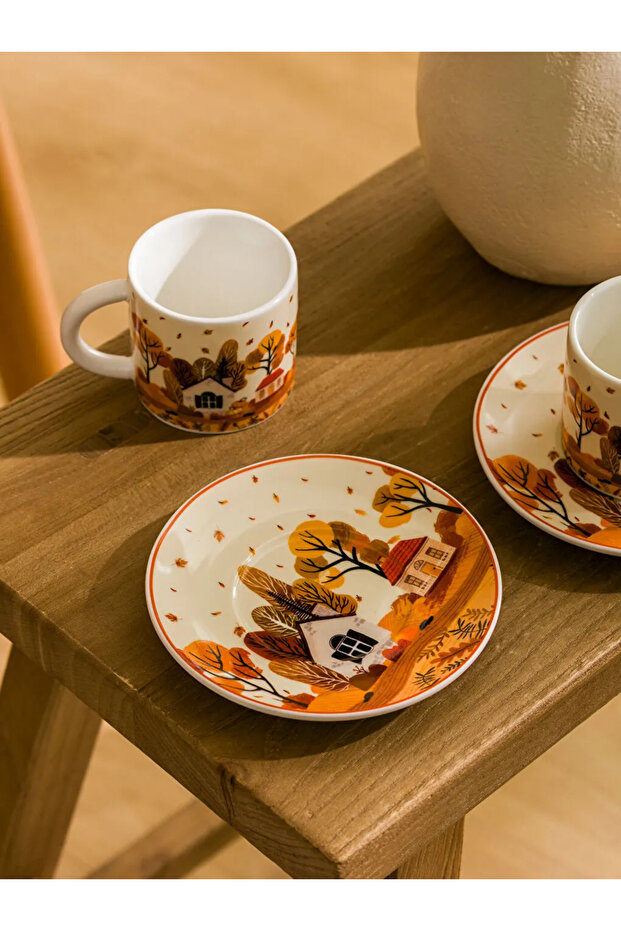 Baskılı 2 Kişilik Porselen Kahve Fincan Takımı 90 ml - 5