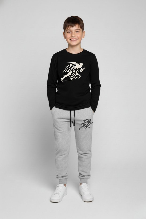 Boy's Printed Crew Neck Long Sleeve T-Shirt & Elasticated Leg Sports Bottom Set