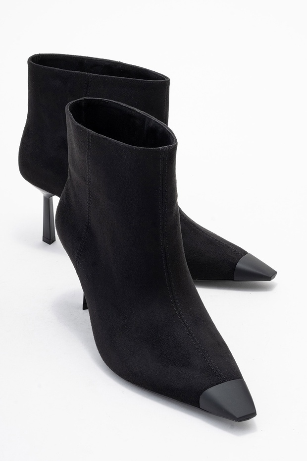 Rassel Black Suede Matte Toe Women's Thin Heeled Boots