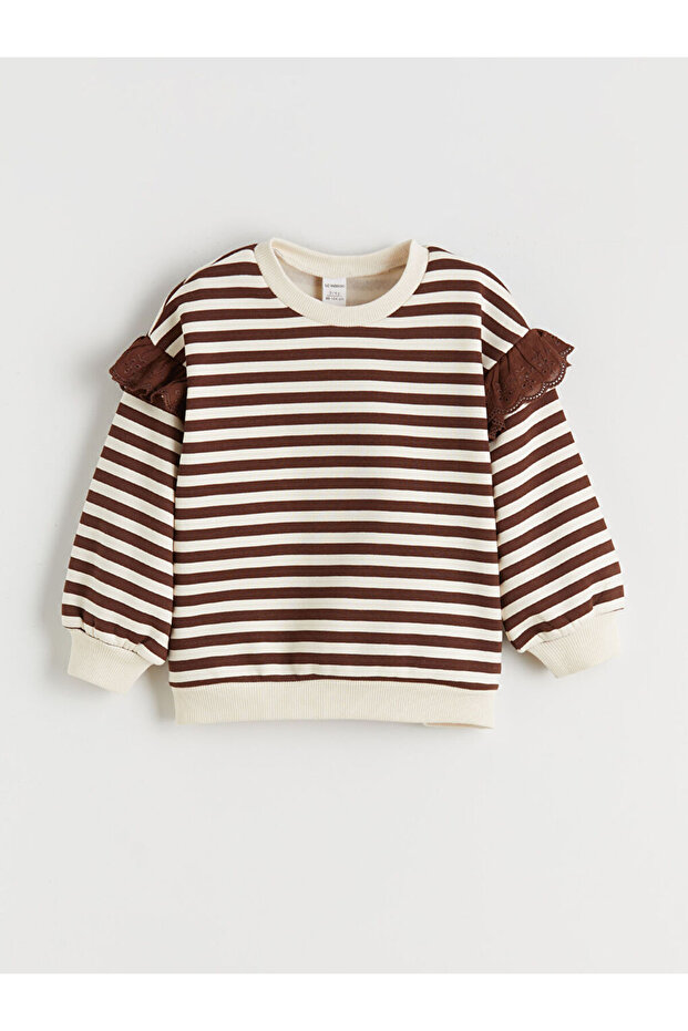 Lcw kids crew neck striped girl's thick sweatshirt