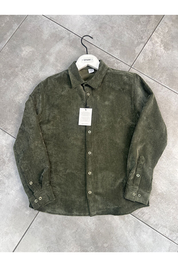 Regular Fit Düğmeli Kadife Gömlek - 1