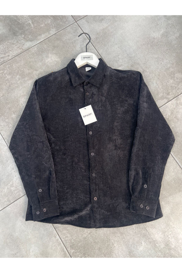 Regular Fit Düğmeli Kadife Gömlek - 1