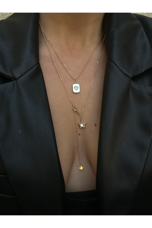 Crystal Heart and Star Detail Double Necklace Set