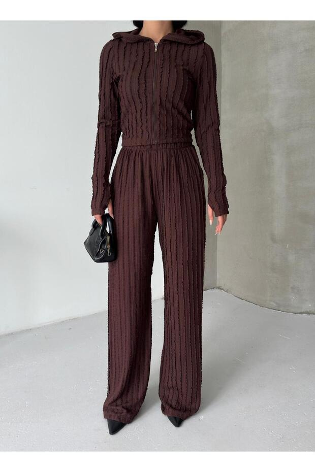 Shawl Collar Hooded Zippered Finger-Looped Top Elasticized Sized Pocketed Trousers Tassel Suit