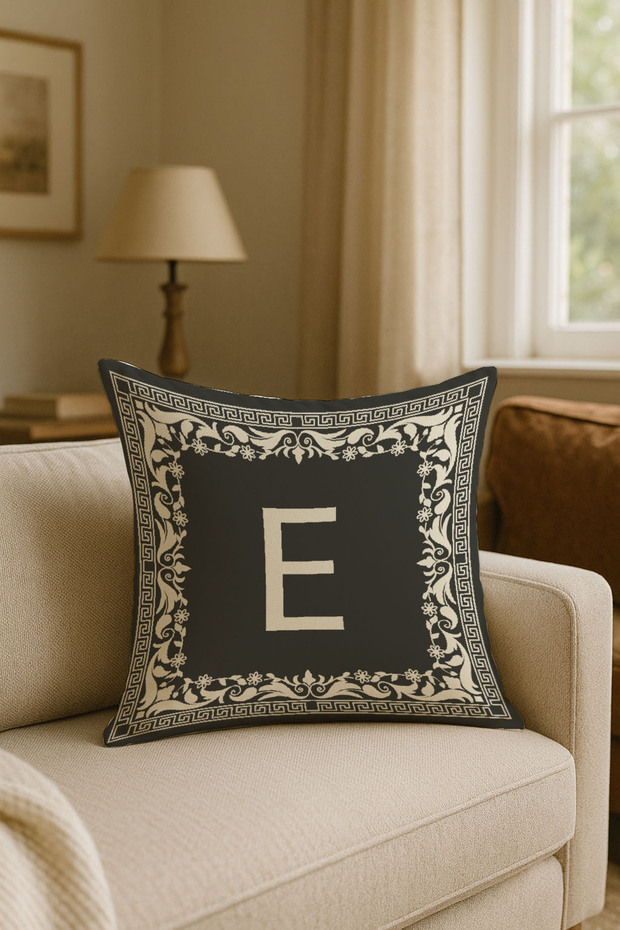 Letter E Beige - Anthracite Floor Decorative Gift Throw Pillow Cover Letter Throw Pillow Cushion Cover