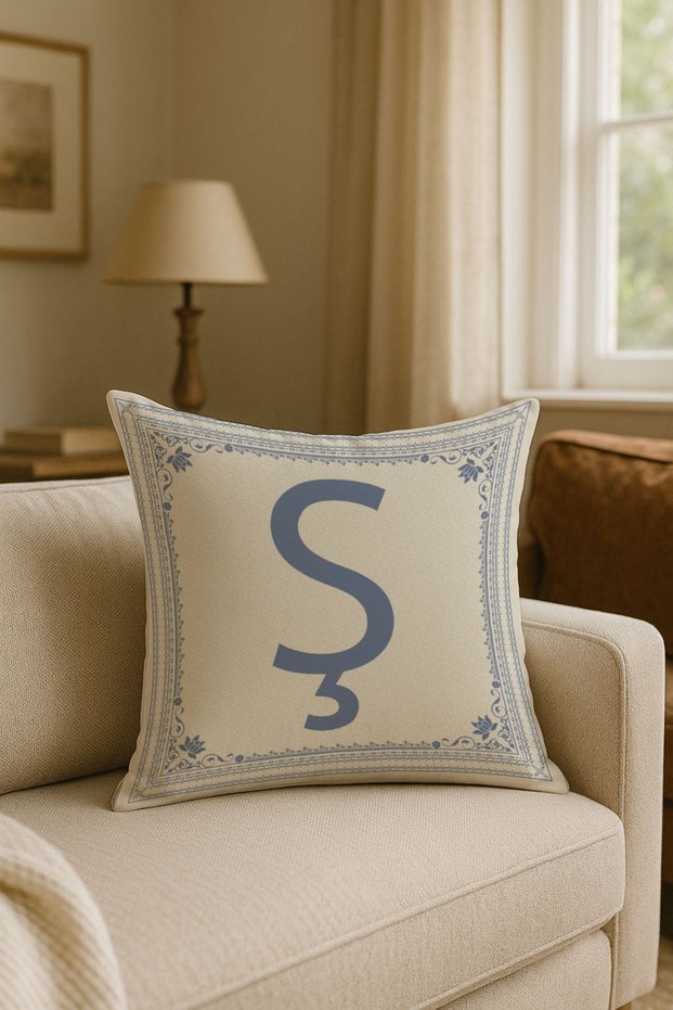 Letter S - Beige Background Decorative Gift Throw Pillow Cover Letter Throw Pillow Cushion Cover