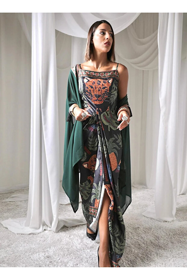 Pleated Dress Cape Set