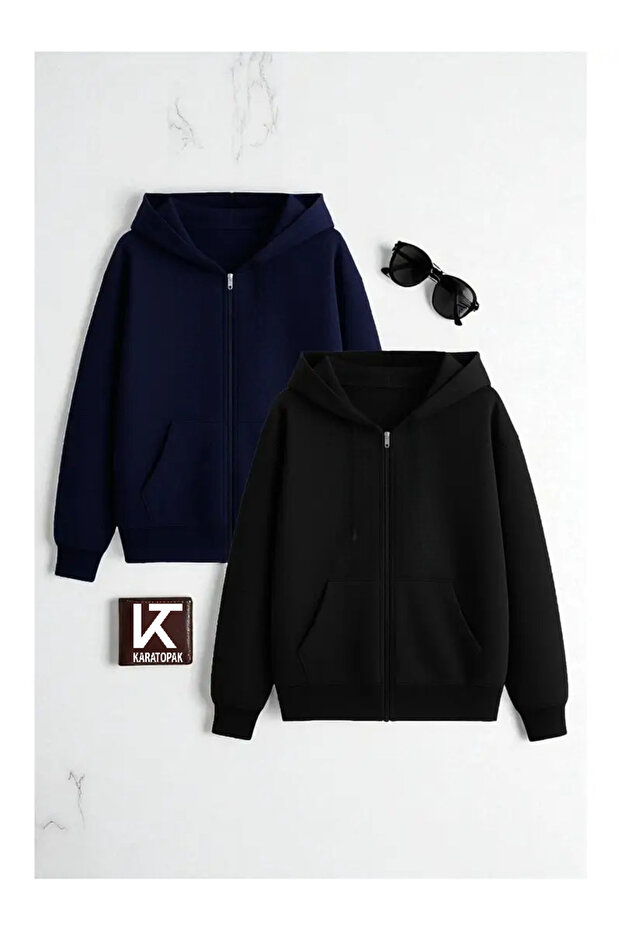 2-Piece Hooded Unisex Zippered Sweatshirt / Cardigan