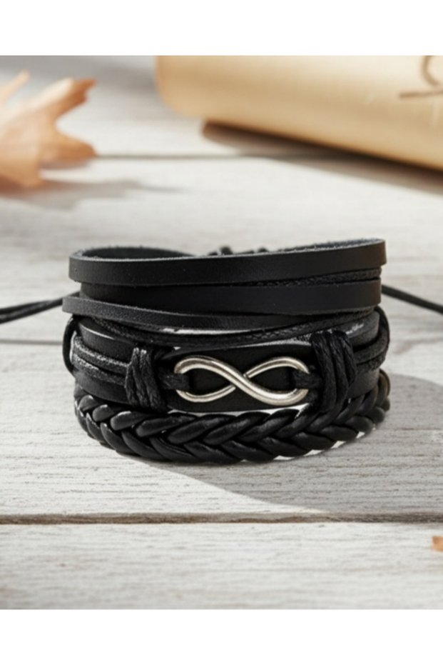 3Pcs Leather Bracelet Infinity Design Adjustable Genuine Leather Bracelet Men's Bracelet Gift