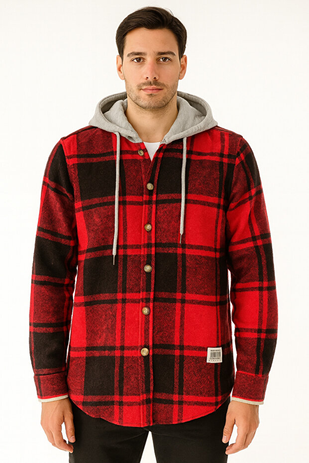 Unisex Kapüşonlu Oduncu Gömleği - 1