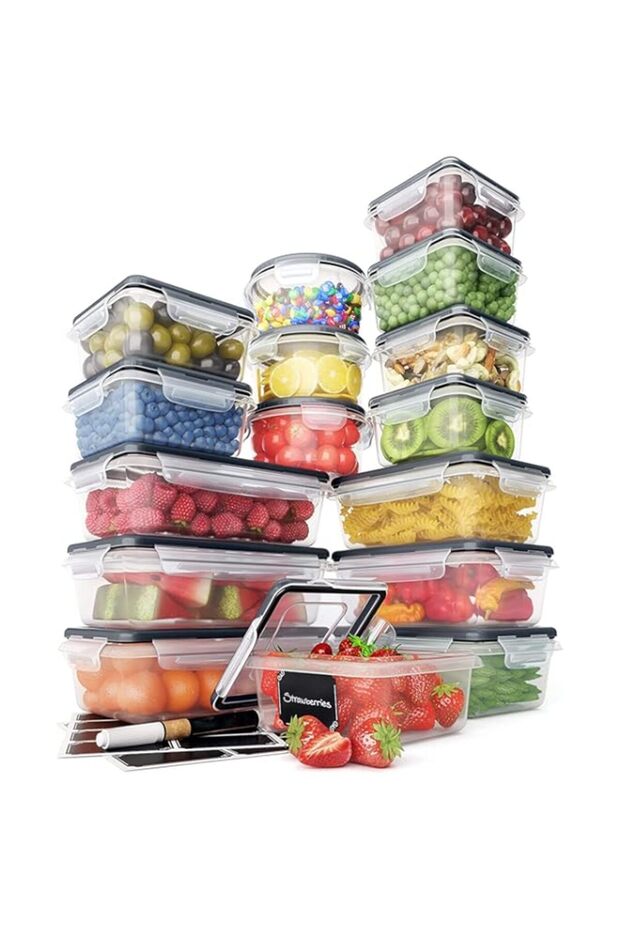 TYCOM Food Storage Containers Set - Airtight Plastic Containers with Easy Snap Lids (16 Pack) - Lea - 1