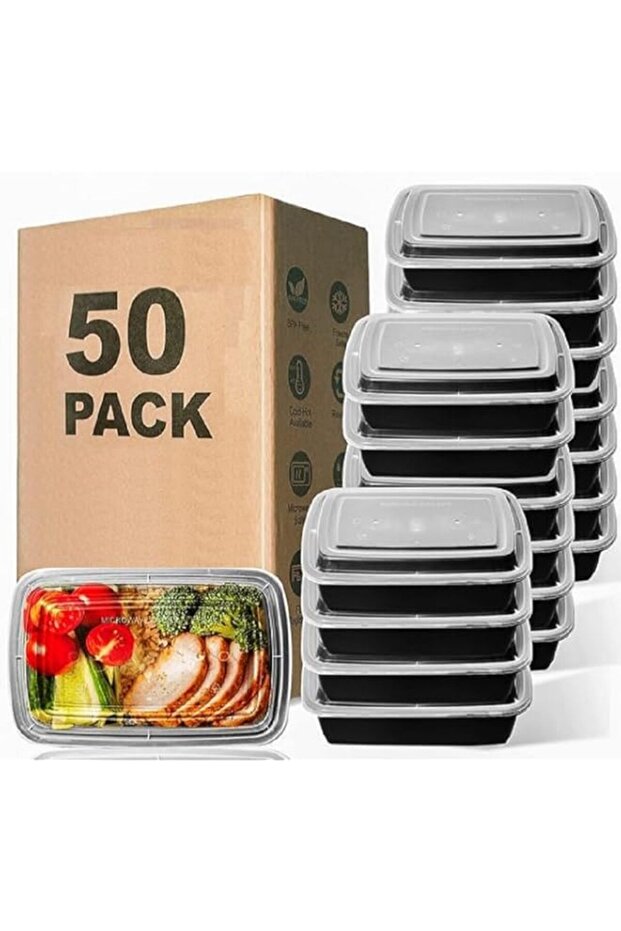50 Pack Disposable Rectangular Food Container with Lids, Meal Prep Container Reusable BPA Free – Va - 1