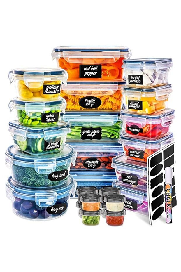 24-Piece Food Storage Container Set with, Plastic Leak-Proof BPA-Free Containers for Kitchen Organization, Meal Prep, Lunch Containers (Includes Labels & Pen)