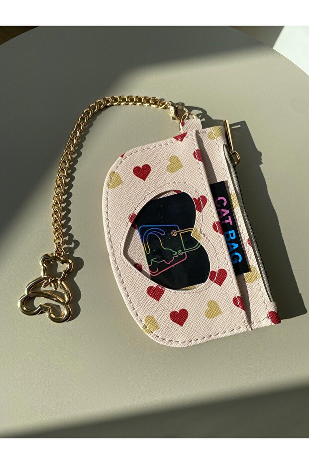 Cat Bag Heart-Shaped Card Holder with Detailed Picture