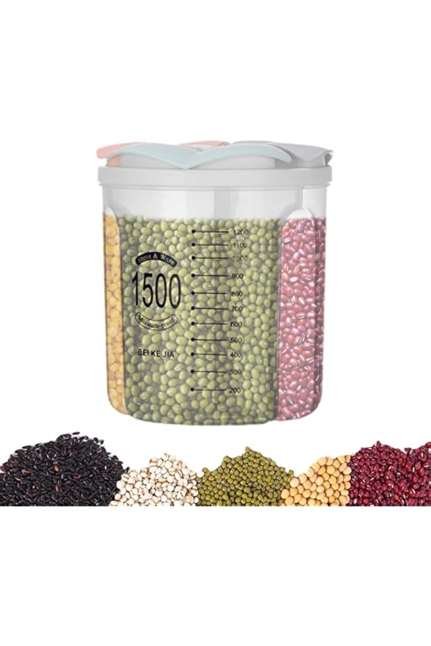 3-Grid Airtight Food Storage Container, Cereal Dispenser with air tight Lid, 1500ml Clear Sealed Ja - 1