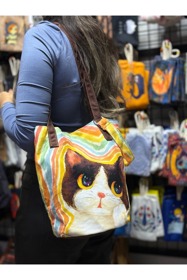 Saira Cat Patterned Ethnic Authentic Shoulder Bag Waterproof Daily Travel Use